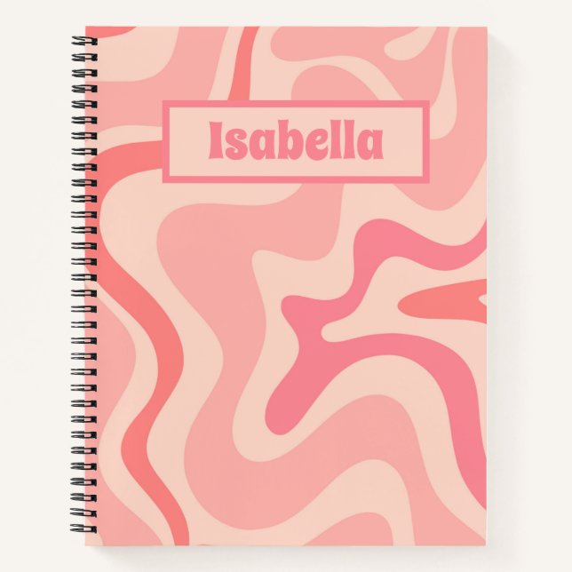 Retro Liquid Swirl Abstrakt rosa Personalisiert Notizbuch (Vorderseite)