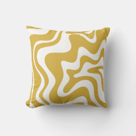 Retro Liquid Swirl Abstrakter Senf und Weiß Kissen