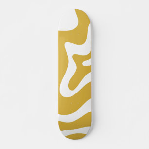 Retro Liquid Swirl Abstrakter Senf und Weiß Skateboard