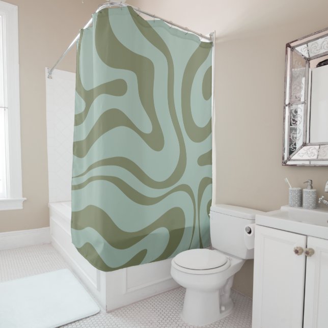 Retro Liquid Swirl Abstraktes Muster Celadon Green Duschvorhang (Beispiel)