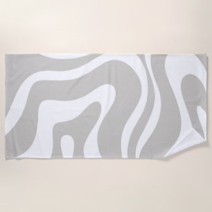 Retro Liquid Swirl Abstraktes Muster Grau Weiß Strandtuch