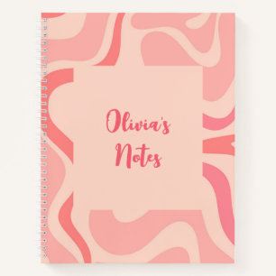 Retro Liquid Swirl Abstraktes Muster in Rosa Notizbuch