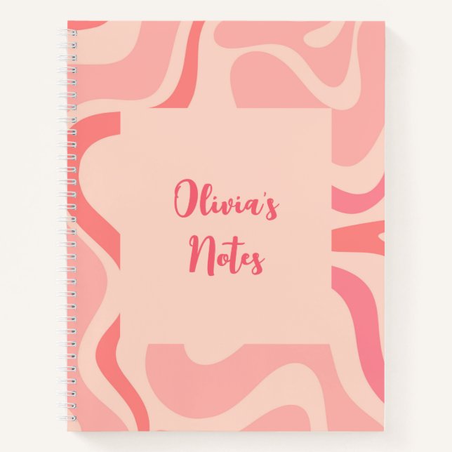 Retro Liquid Swirl Abstraktes Muster in Rosa Notizbuch (Vorderseite)