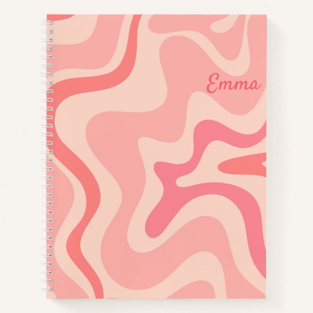 Retro Liquid Swirl Abstraktes Muster in Rosa Notizbuch (Vorderseite)
