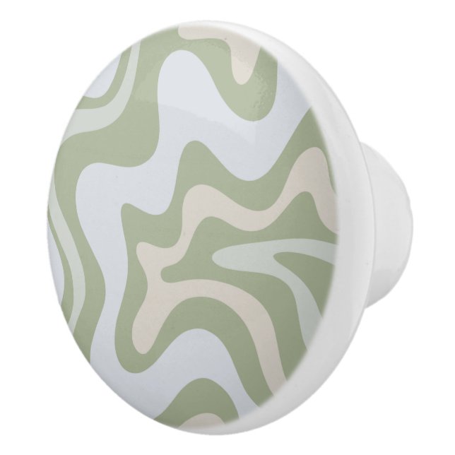 Retro Liquid Swirl Abstraktes Muster in Sage Green Keramikknauf (Rechts)