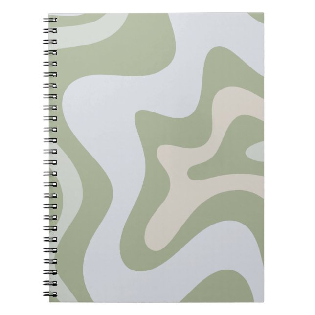 Retro Liquid Swirl Abstraktes Muster in Sage Green Notizblock (Vorderseite)