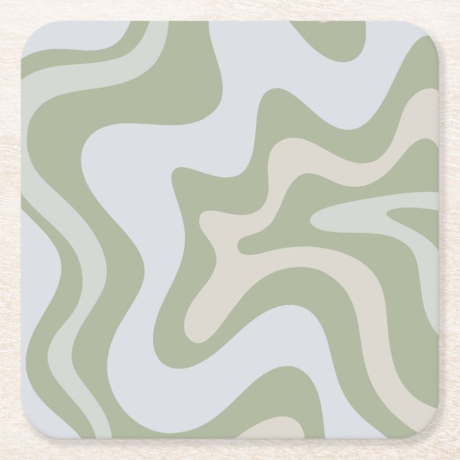 Retro Liquid Swirl Abstraktes Muster in Sage Green Rechteckiger Pappuntersetzer (Vorderseite)
