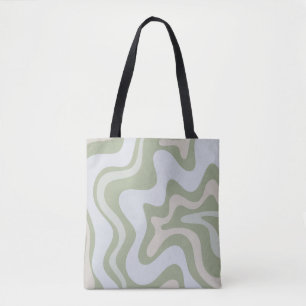 Retro Liquid Swirl Abstraktes Muster in Sage Green Tasche