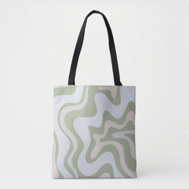 Retro Liquid Swirl Abstraktes Muster in Sage Green Tasche (Vorderseite)