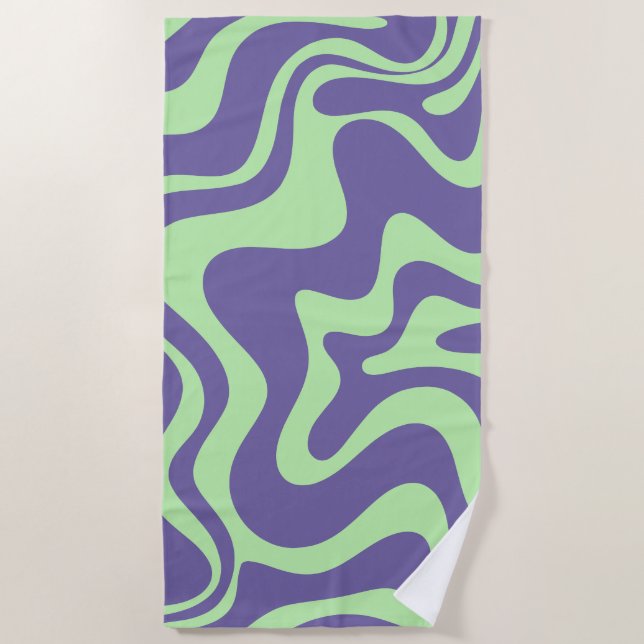 Retro Liquid Swirl Abstraktes Muster Lila Minze Strandtuch (Vorderseite)