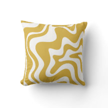 Retro Liquid Swirl Abstraktes Muster Mustard White
