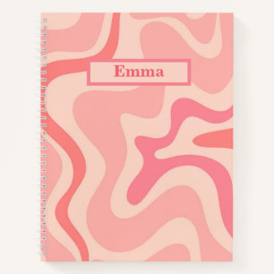 Retro Liquid Swirl Abstraktes Muster Rosa Notizbuch
