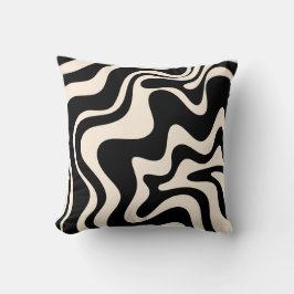 Retro Liquid Swirl Abstraktes Muster Schwarz & Cre Kissen