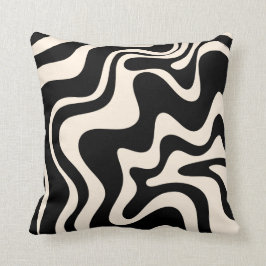 Retro Liquid Swirl Abstraktes Muster Schwarze Crem Kissen