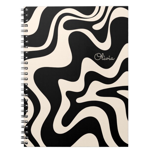 Retro Liquid Swirl Abstraktes Muster Schwarze Crem Notizblock (Vorderseite)
