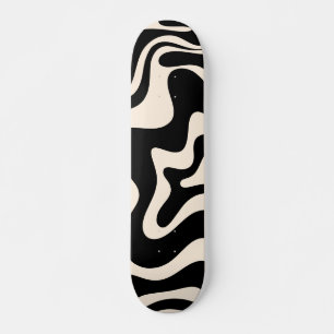 Retro Liquid Swirl Abstraktes Muster Schwarze Crem Skateboard
