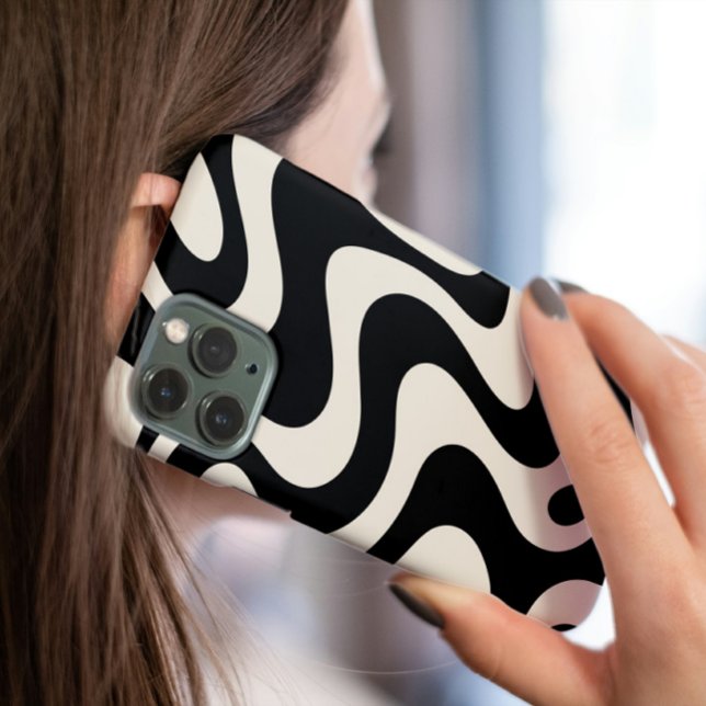 Retro Liquid Swirl Abstraktes Muster Telefongehäus Case-Mate iPhone Hülle (Retro Liquid Swirl Abstract Pattern in Black and Almond Cream iPhone Case)