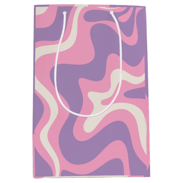 Retro Liquid Swirl Groovy Abstrakt Lila rosa Mittlere Geschenktüte (Vorderseite)