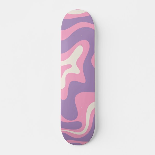 Retro Liquid Swirl Groovy Abstrakt Lila rosa Skateboard (Vorne)