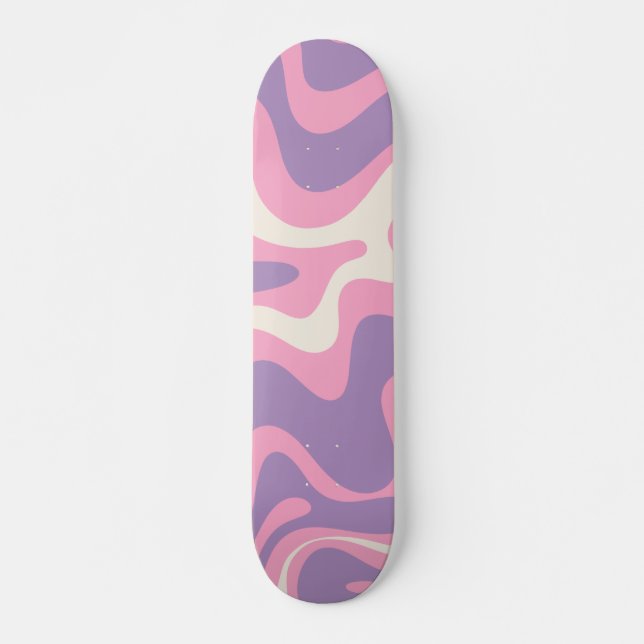 Retro Liquid Swirl Groovy Abstrakt Lila rosa Skateboard (Vorne)