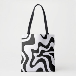 Retro Liquid Swirl Trippy Black and White Abstrakt Tasche