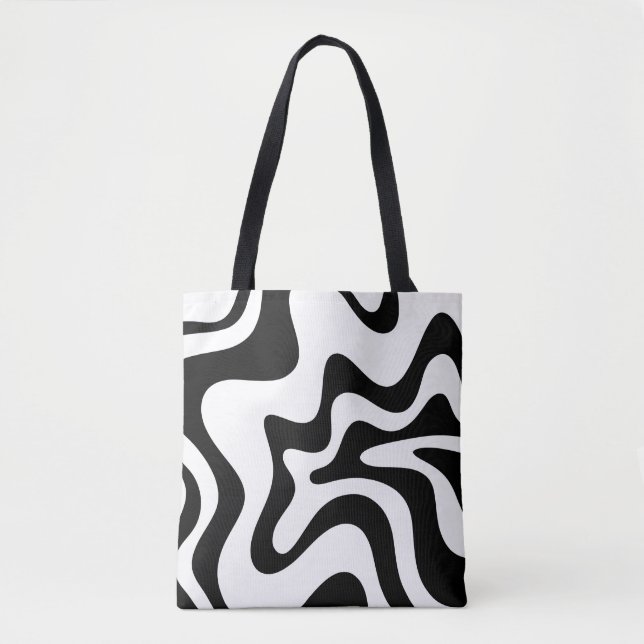 Retro Liquid Swirl Trippy Black and White Abstrakt Tasche (Vorderseite)