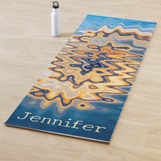 Retro Liquid Wavy Swirl Blue Yellow Pattern Name Yogamatte