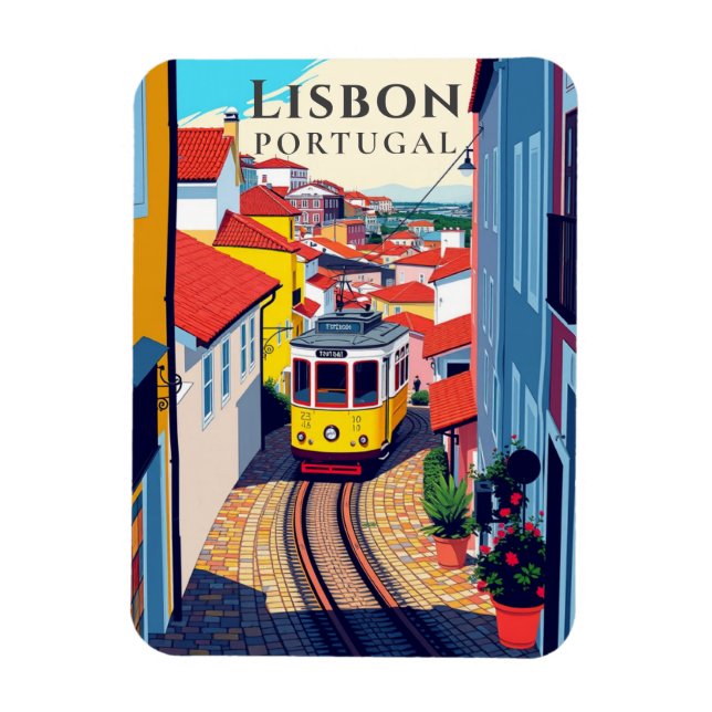Retro Lissabon Tramlinie Vintage Reisen Souvenir Magnet (Vertikal)