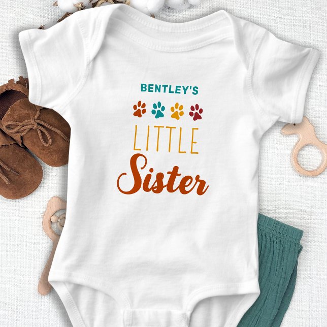 Retro Little Sister Personalisiert Hund Lover Baby Strampler (Von Creator hochgeladen)