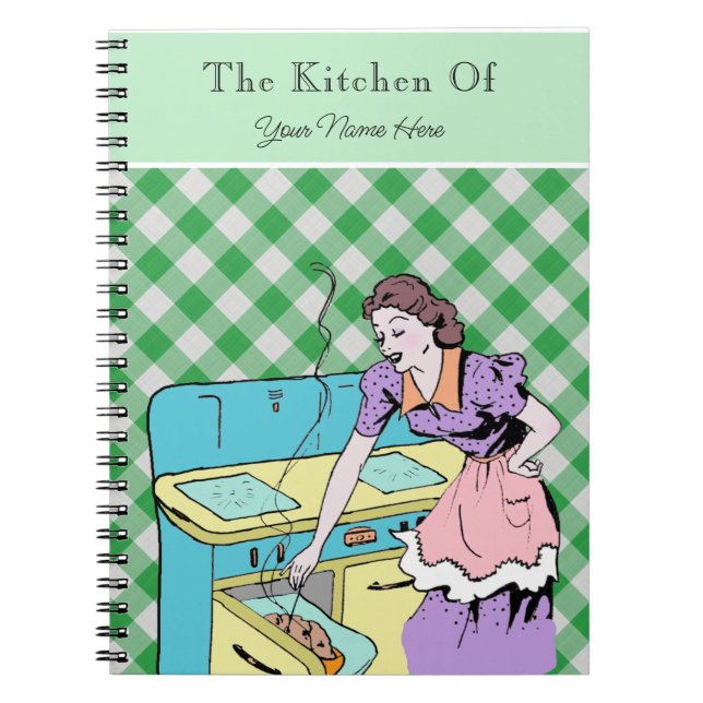 Rétro Livre de cuisine Green Plaid Check Recette É (Devant)