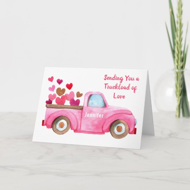Retro-Lkw-Lasten Liebe Personalisiert rosa Karte (Vorderseite)