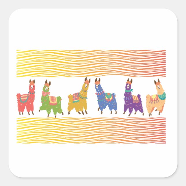 Retro Llamas Quadratischer Aufkleber (Vorderseite)