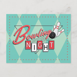Retro Logo Bowling Night Einladungspostkarte