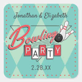 Retro-Logo-Bowling-Party-Aufkleber Quadratischer Aufkleber