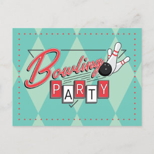 Retro-Logo-Bowling-Party-Postkarte Ankündigungspostkarte