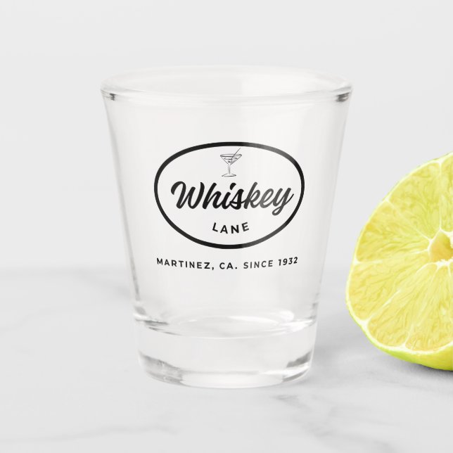 Retro-Logo der Whiskey-Lane Schnapsglas (Vorderseite)