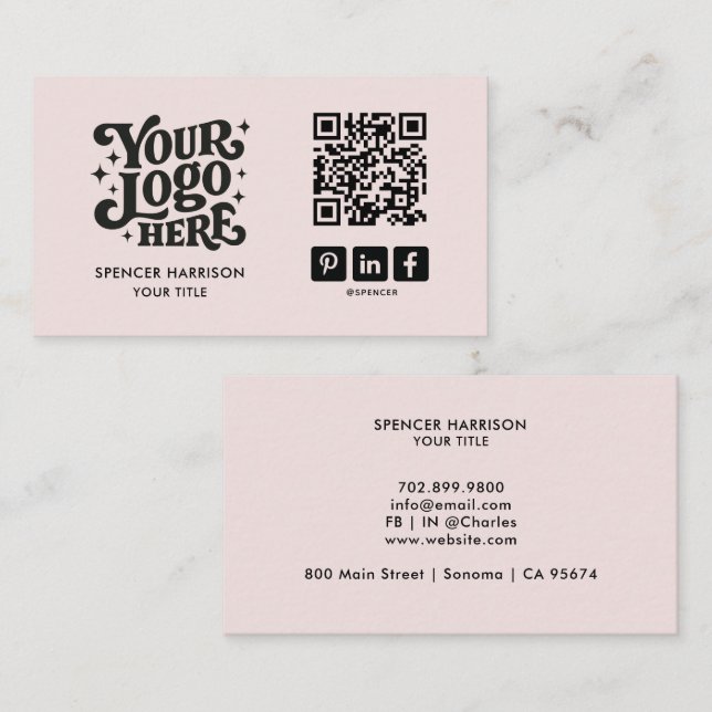 Retro-Logo-QR-Code-Rosa Visitenkarte (Vorne/Hinten)