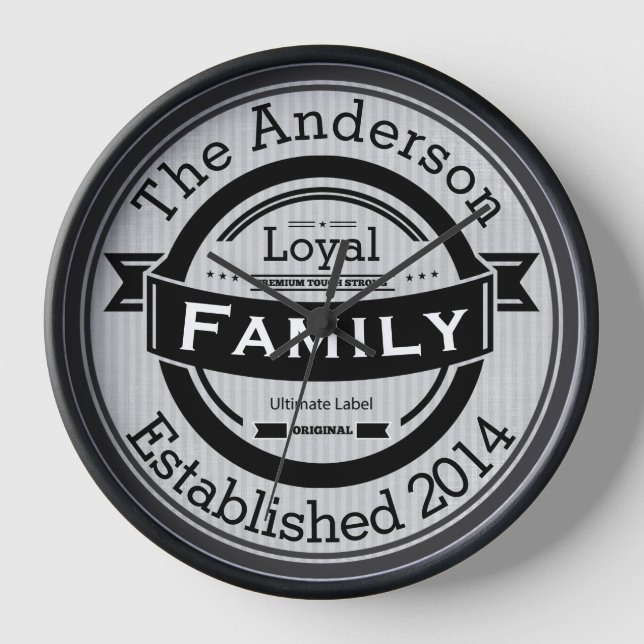 Retro-Logo-Stil für personalisierte Familienname Uhr (Vorderseite)