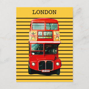 Retro London Bus im gelben Hintergrund Postkarte