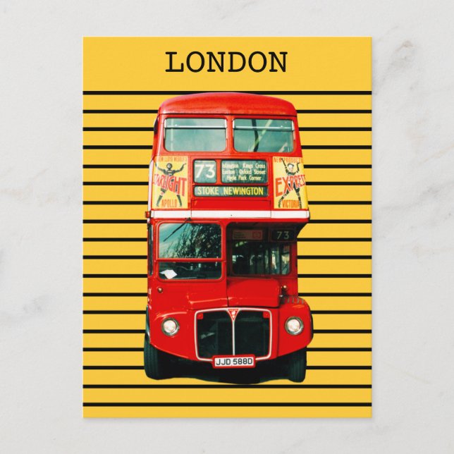 Retro London Bus im gelben Hintergrund Postkarte (Vorderseite)