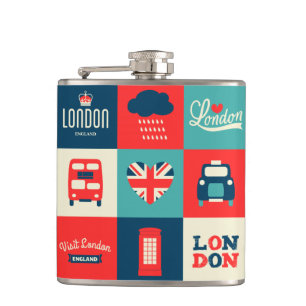 Retro London Collage Flasche Flachmann