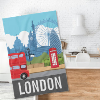 Retro London Tea Towel – Iconic Landmarks Geschirrtuch