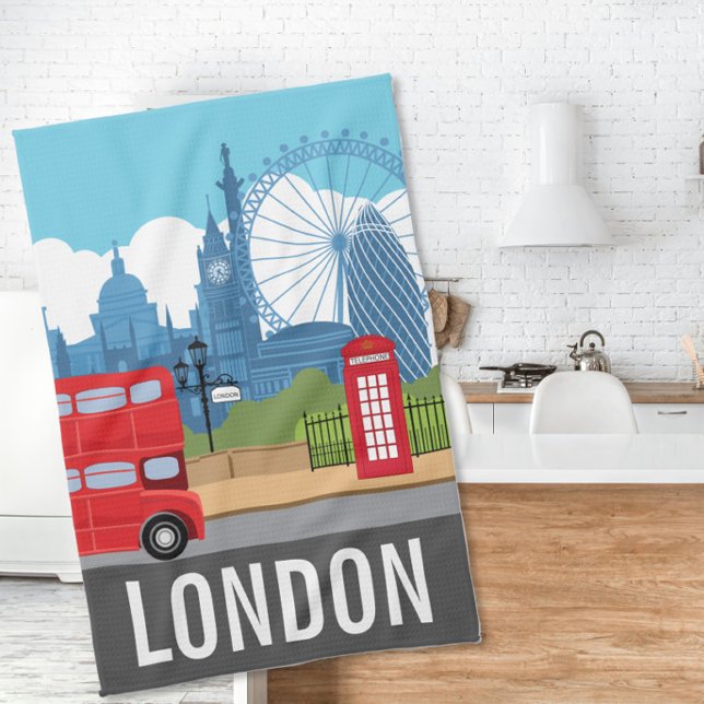 Retro London Tea Towel – Iconic Landmarks Geschirrtuch (Von Creator hochgeladen)