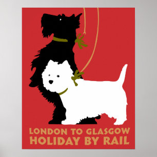 Retro London und Glasgow durch Zug, Hundeterrier Poster