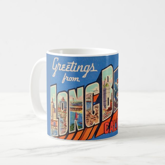 Retro Long Beach, CA Salutation Mug (Devant gauche)