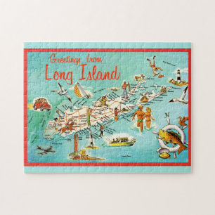 Retro Long Island 11x14 Karte Puzzle