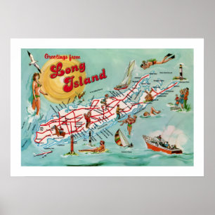 Retro Long Island 20x28 Kartendruck Poster