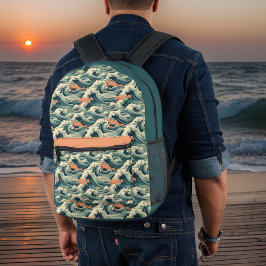 Retro Look Green Inspiriert Waves Monogramm Bedruckter Rucksack