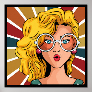 Retro-Look Mädchen mit runden Brillen Poster