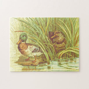 Retro-Look, Zwei Enten in der Nähe von Wasser Puzz